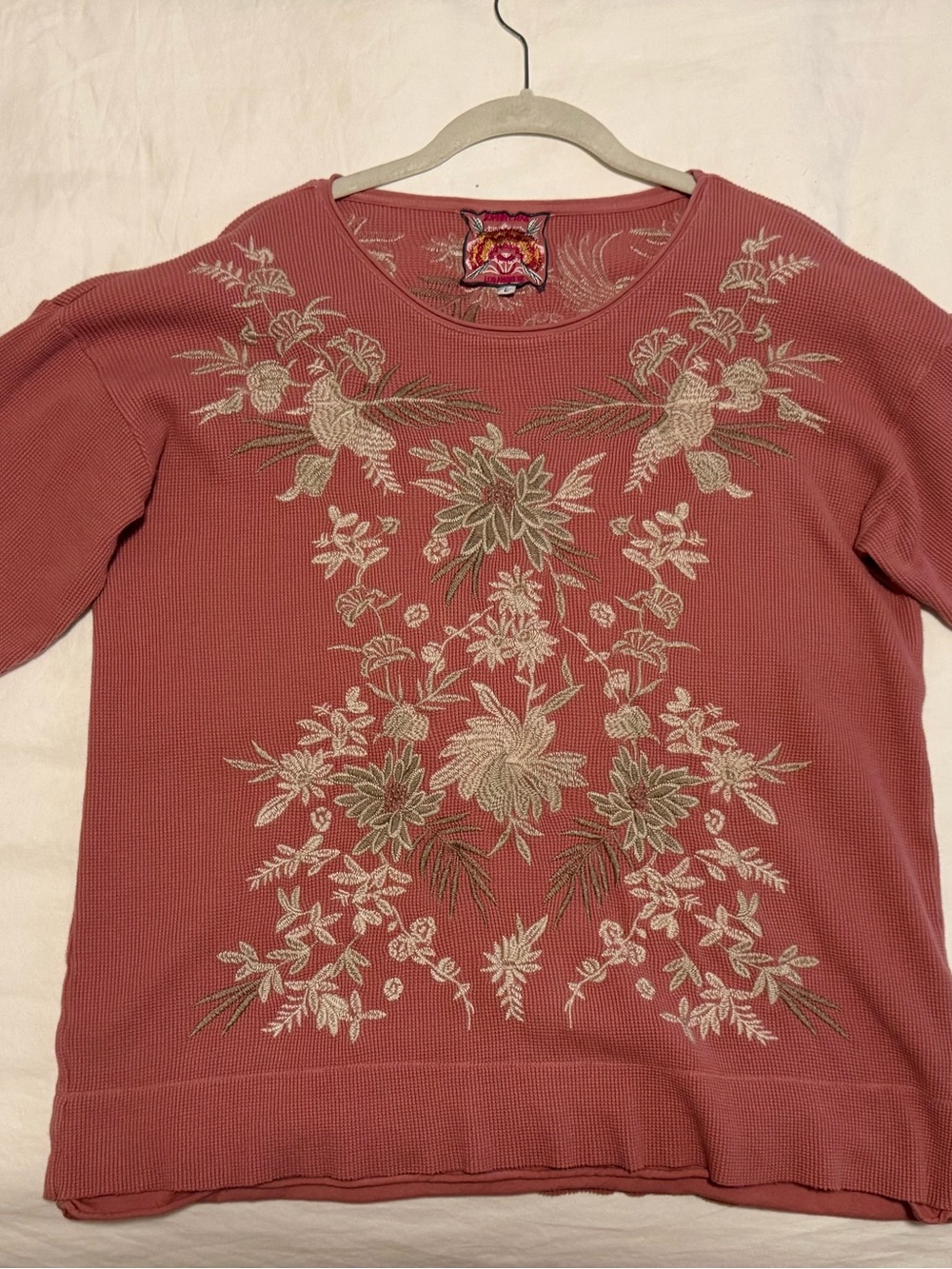 Johnny Was Dusty Pink Embroidered Floral Sweatshirt Top Large